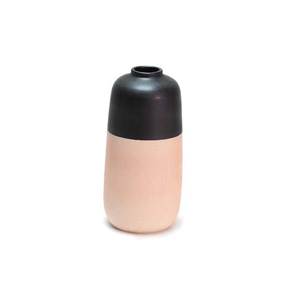 Vaso Ady Cerâmica Rosa com Detalhe Preto