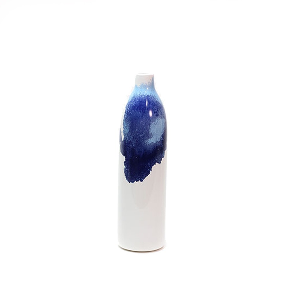 Vaso Abstract Blue Alongado Cerâmica Médio