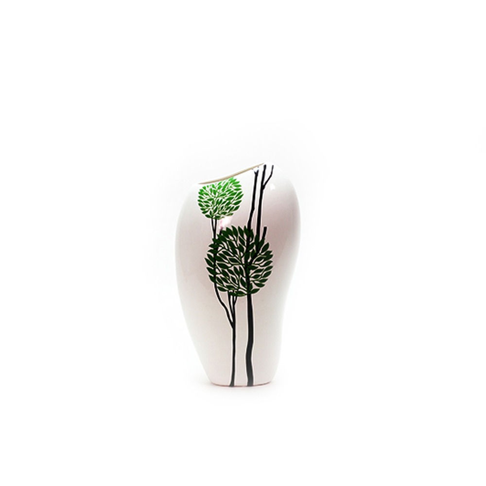 Vaso Kanji Flowers Branco e Verde Médio