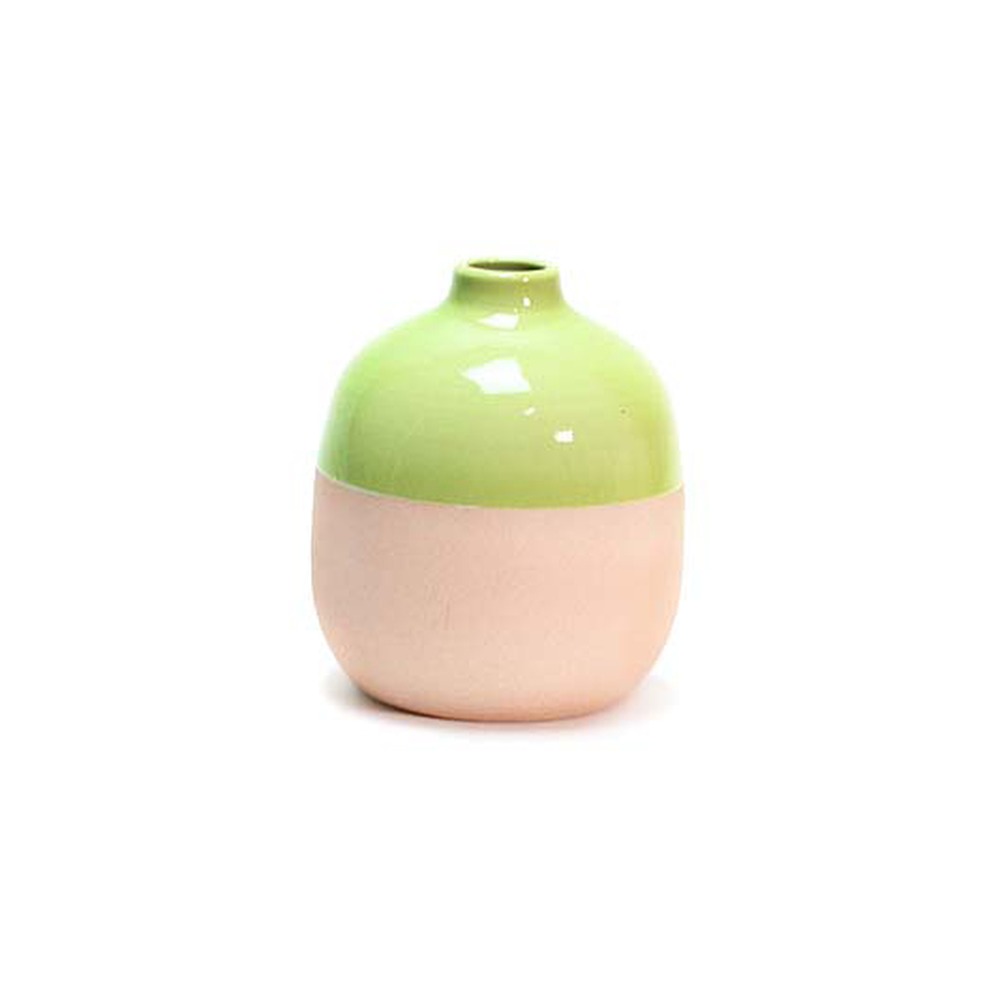 Vaso Ady Cerâmica Rosa com Detalhe Verde