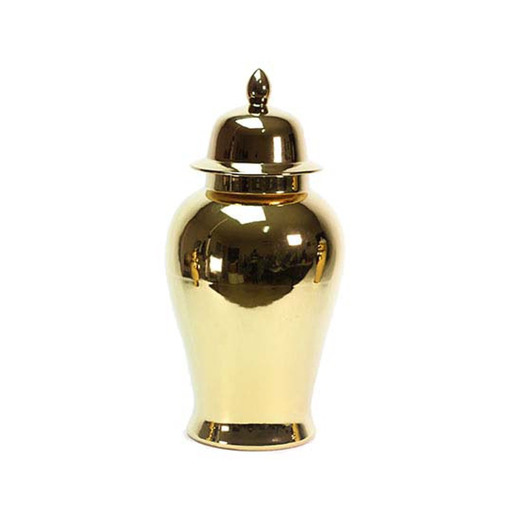 Pote Aurum com Tampa Cerâmica Dourado Grande